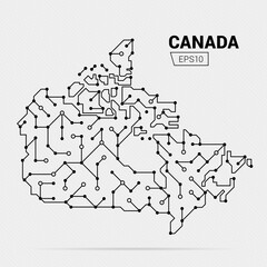 Abstract futuristic map of Canada. Electric circuit of the country. Vector illustration.