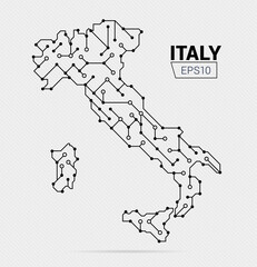 Abstract futuristic map of Italy. Electric circuit of the country. Vector illustration.