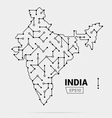 Abstract futuristic map of India. Electric circuit of the country. Vector illustration.