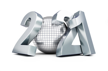 New Year 2021 Disco ball on a white background 3D illustration, 3D rendering