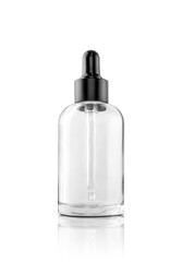 Transparent glass dropper serum bottle for cosmetic product design mockup isolated on white background