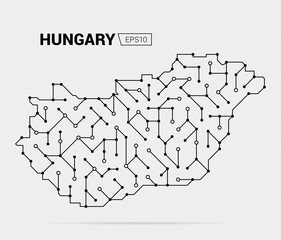 Abstract futuristic map of Hungary. Electric circuit of the country. Vector illustration.