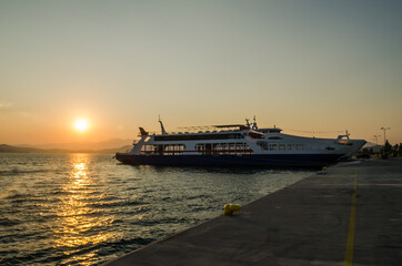 Obraz premium Evia island, Greece - July 01. 2020: Sunset on the island of Evia, Greece 