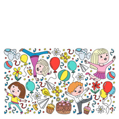 Painted by hand style pattern on the theme of childhood. Vector illustration for children design.