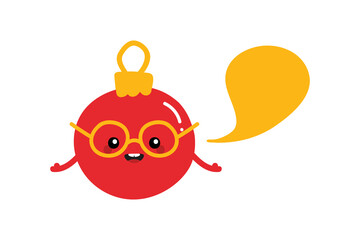 Cute cartoon style red christmas ball character with speech bubble, talking, giving advice or information.
