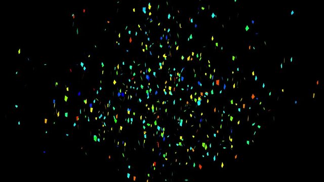 Animation of multi coloured confetti falling over black background