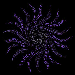 Spinning octopus-like dotted mandala on a black background