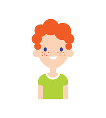 Happy red curly haired boy avatar. Vector illustration
