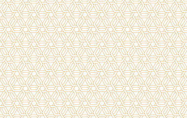 The geometric pattern with lines. Seamless vector background. White and gold texture. Graphic modern pattern. Simple lattice graphic design