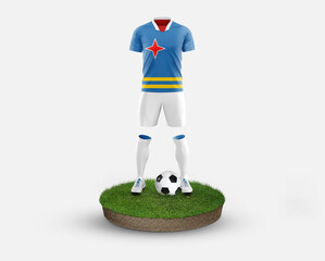 Aruba soccer player standing on football grass, wearing a national flag uniform. Football concept. championship and world cup theme.