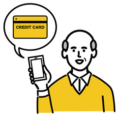 男性　シニア　ベクター　ポップ　スマホ　クレジットカード
