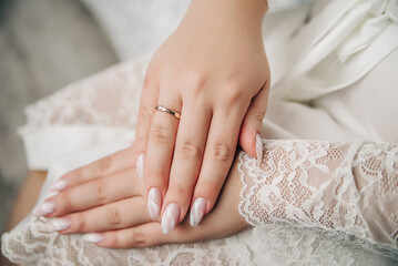 Stylish wedding dress with patterns of flowers, petals with sequins and beads