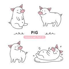 Set of doodle pigs in various poses. Collection of cute charactes isolated.