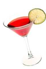 Red Cocktail with Lime Garnish