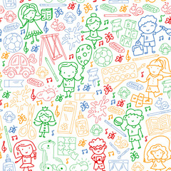 Kindergarten and toys. Little children game. Kids playground. Education, creativity, imagination.