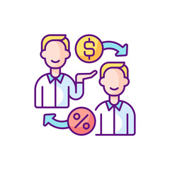 Peer to peer lending RGB color icon. Giving money to businesses through online services that match lenders with borrowers. Isolated vector illustration