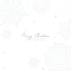 Christmas postcard with paper snowflakes with shadow and silver confetti on white background. New year holiday design.
