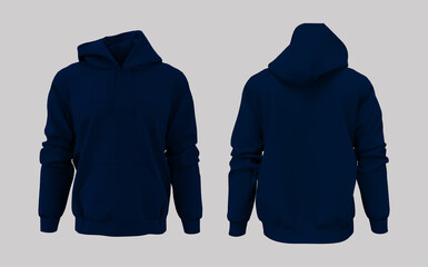 Blank hooded sweatshirt mockup for print, isolated on white background, 3d rendering, 3d illustration