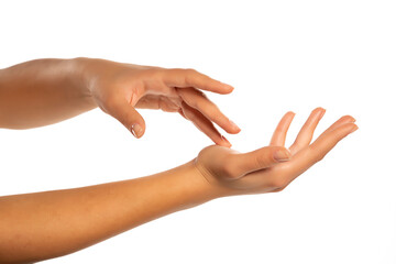 hands holding something isolated on white background.