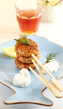 Fried tuna meatballs with herb quark