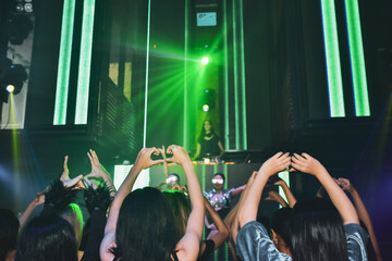 Obraz premium Group people Asian women dancing in night party, Happy new year party concert