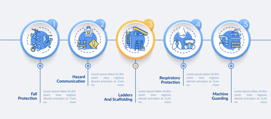 Top workplace safety violations vector infographic template. Hazard presentation design elements. Data visualization with 5 steps. Process timeline chart. Workflow layout with linear icons