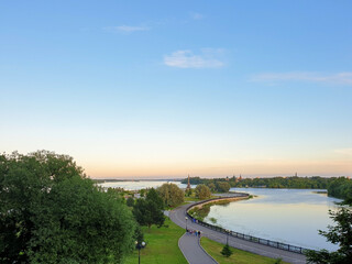 Bright summer evening in the Strelka of Yaroslavl