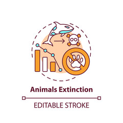 Animals extinction concept icon. Biodiversity loss. Animal population decrease. Wildlife conservation idea thin line illustration. Vector isolated outline RGB color drawing. Editable stroke