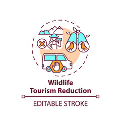 Wildlife tourism reduction concept icon. Preserve biodiversity. Animal abuse prevention. Nature conservation idea thin line illustration. Vector isolated outline RGB color drawing. Editable stroke