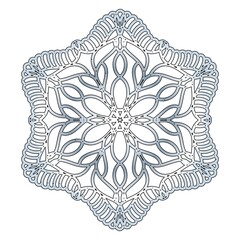 a beautiful snowflake. ice pattern. floral ornament. lace napkin. color isolated drawing. template, print. - obrazy, fototapety, plakaty