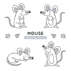 Set of doodle mice in various poses. Collection of cute characters isolated.
