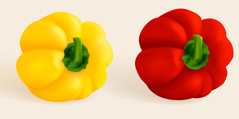 Capsicum top view paprika isolated. Sweet papper, Hungarian pepper cut and whole. Capsicum habanero vector illustration.