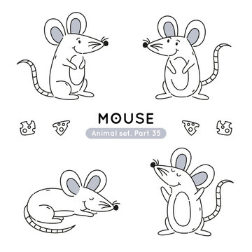 Set of doodle mice in various poses. Collection of cute characters isolated.