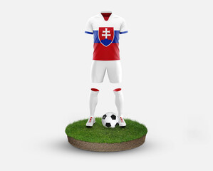 Slovakia soccer player standing on football grass, wearing a national flag uniform. Football concept. championship and world cup theme.