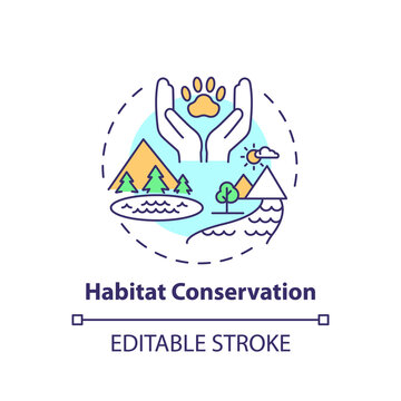 Habitat Conservation Concept Icon. Ecosystem Preservation. Prevent Extinction. Wildlife Conservation Idea Thin Line Illustration. Vector Isolated Outline RGB Color Drawing. Editable Stroke