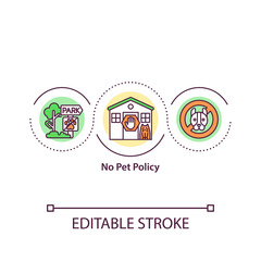 No pet policy concept icon. Size and breed restrictions idea thin line illustration. Residential tenancy agreement. Public parks regulations. Vector isolated outline RGB color drawing. Editable stroke