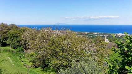 Fototapeta na wymiar Elba island and eastern coast of Upper Corsica in spring season