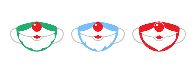 Protection individual masks mouth, moustage and beard of santa claus. Face masks for Christmas, New Year. Vector illustration