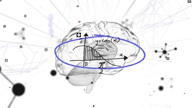 Animation of glowing human brain with molecules drawing data processing