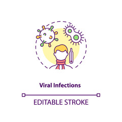 Viral infections concept icon. CFS cause idea thin line illustration. Post-viral fatigue. Immune system problems. Low-grade fever. Vector isolated outline RGB color drawing. Editable stroke