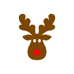 Tiempo de Navidad. Logotipo con silueta de cabeza de rena Rodolfo en marrón y nariz roja