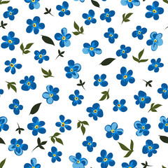 Blue flowers in blossom, seamless pattern vector