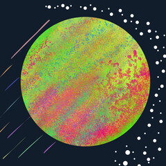 Green planet landscape. Space and stars background for your design. 