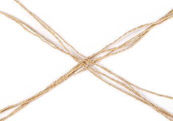 Brown strings, rope isolated on white background, top view