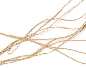 Brown strings, rope isolated on white background, top view