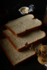 flat lay food photography bread slices