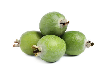 Fresh ripe feijoa fruits on white background