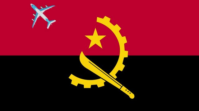 Angolan flag and planes. Animation of planes flying over the flag of Angola.