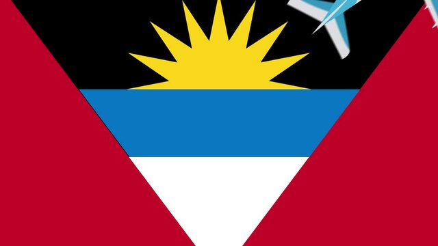 Flag of Antigua and Barbuda and planes. Animation of planes flying over the flag of Antigua and Barbuda.