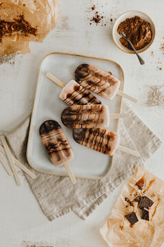 Homemade Chocolate And Caramel Ice Cream Sticks